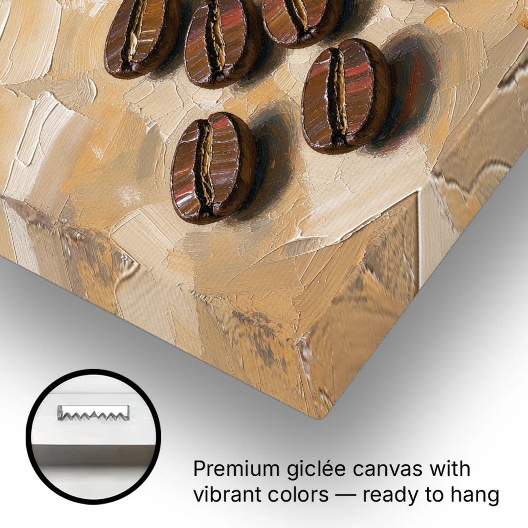 Coffee Bean Painting Scattered on Amber - Canvas Wall Art - Gallery Wrap Corner