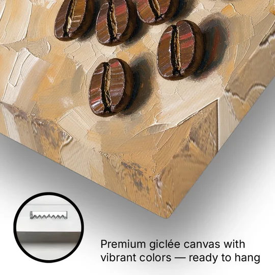 Coffee Bean Painting Scattered on Amber - Canvas Wall Art - Gallery Wrap Corner