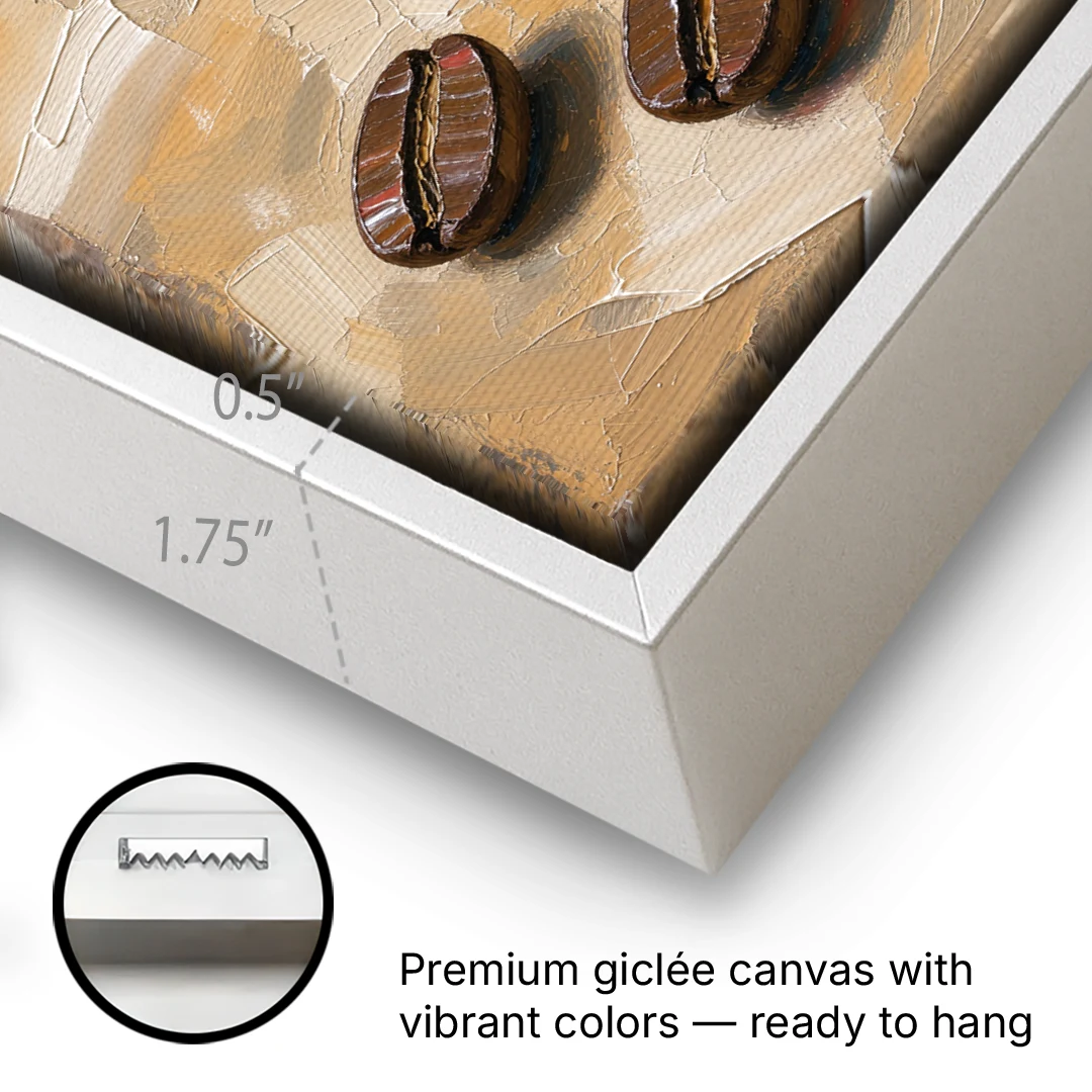 Coffee Bean Painting Scattered on Amber - White Framed Canvas Wall Art - Gallery Wrap Corner