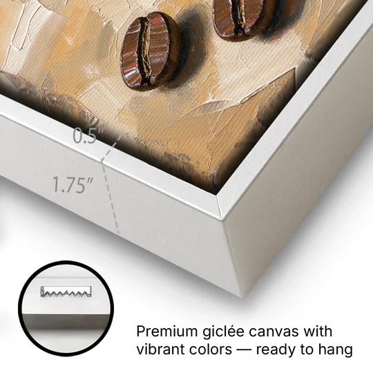 Coffee Bean Painting Scattered on Amber - White Framed Canvas Wall Art - Gallery Wrap Corner