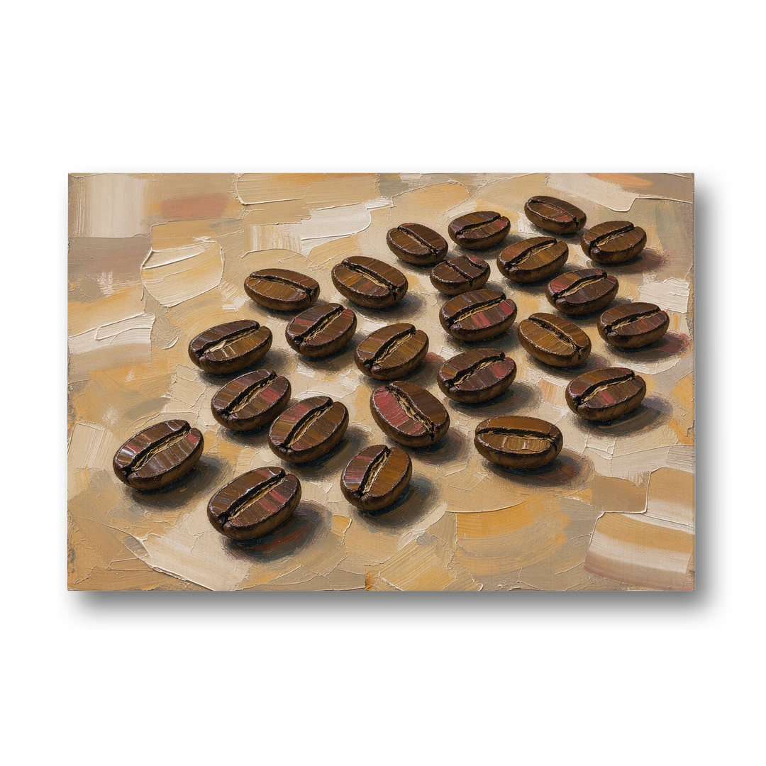 Coffee Bean Painting Scattered on Amber - Canvas Wall Art - Front