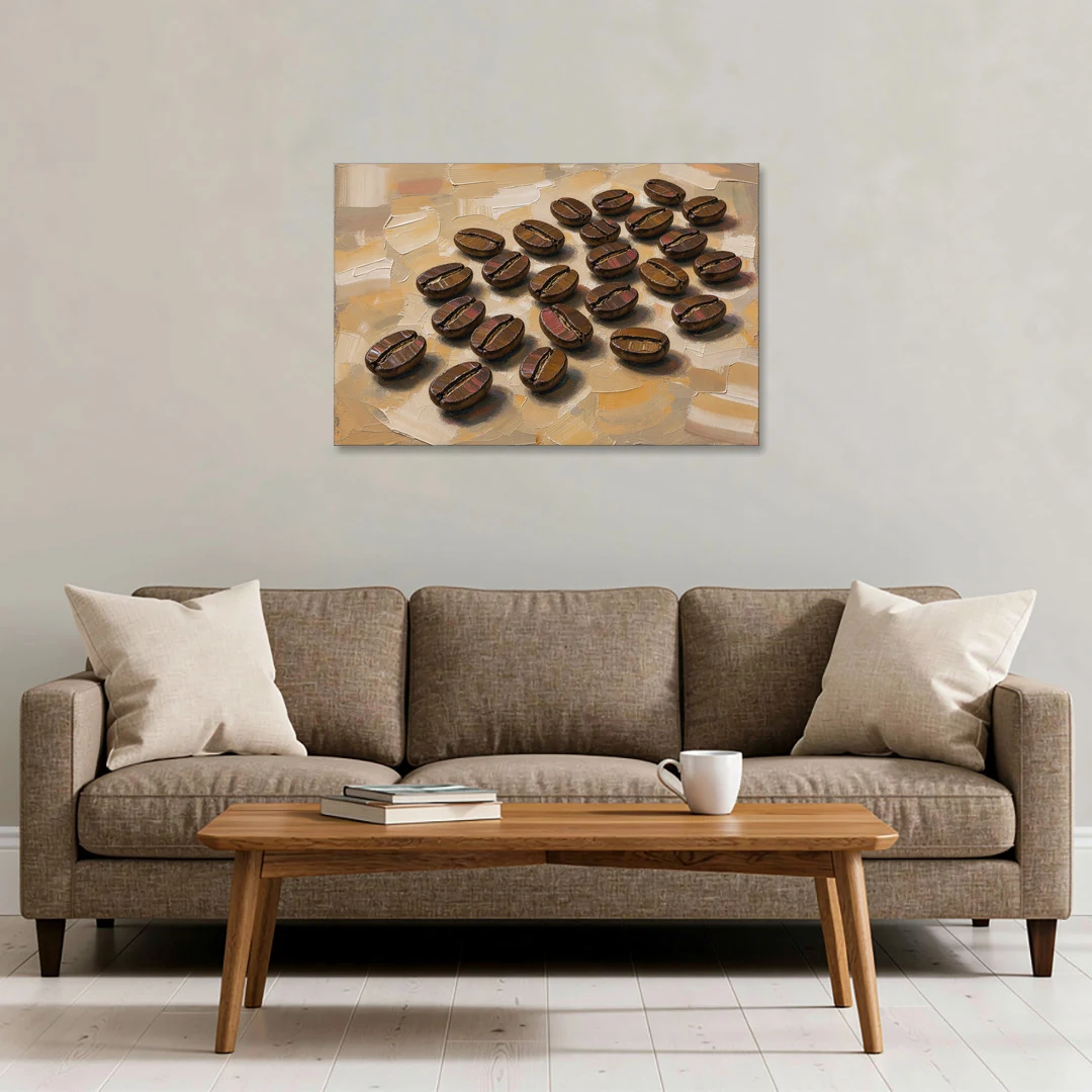 Coffee Bean Painting Scattered on Amber - Canvas Wall Art - Sofa - 36x24