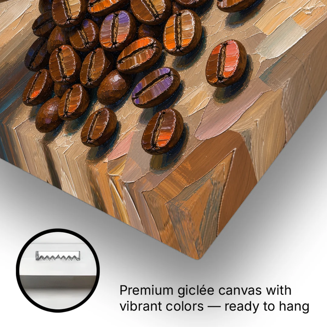 Coffee Beans Spilling From a Wooden Scoop for the Kitchen - Canvas Wall Art - Gallery Wrap Corner