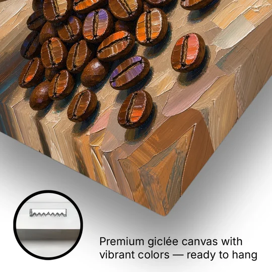 Coffee Beans Spilling From a Wooden Scoop for the Kitchen - Canvas Wall Art - Gallery Wrap Corner
