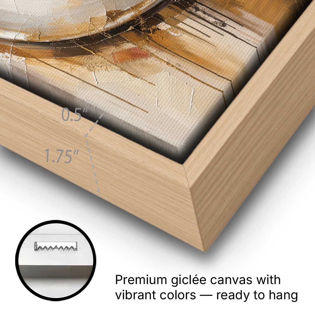 Coffee Cup Canvas Rosetta Latte in Gold - Oak Framed Canvas Wall Art - Gallery Wrap Corner
