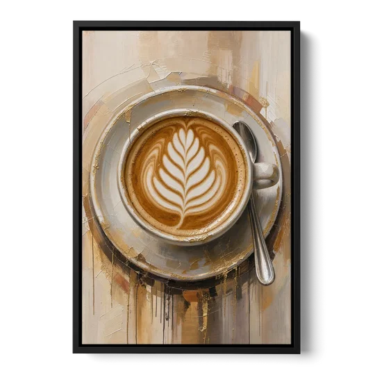 Coffee Cup Canvas Rosetta Latte in Gold - Black Framed Canvas Wall Art - Front