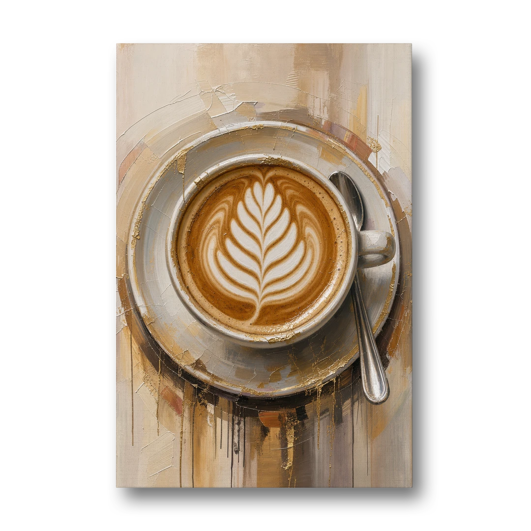Coffee Cup Canvas Rosetta Latte in Gold - Canvas Wall Art - Front