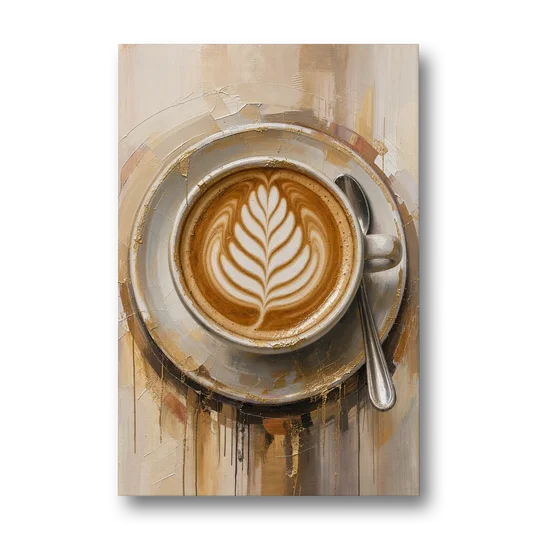 Coffee Cup Canvas Rosetta Latte in Gold - Canvas Wall Art - Front