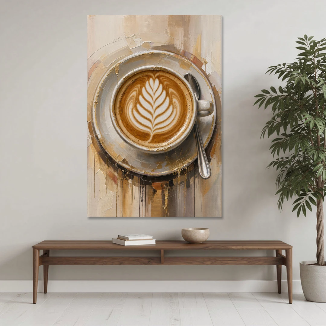 Coffee Cup Canvas Rosetta Latte in Gold - Canvas Wall Art - Coffee Table - 40x60
