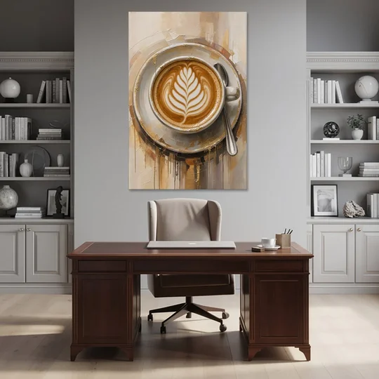 Coffee Cup Canvas Rosetta Latte in Gold - Canvas Wall Art - Office - 40x60