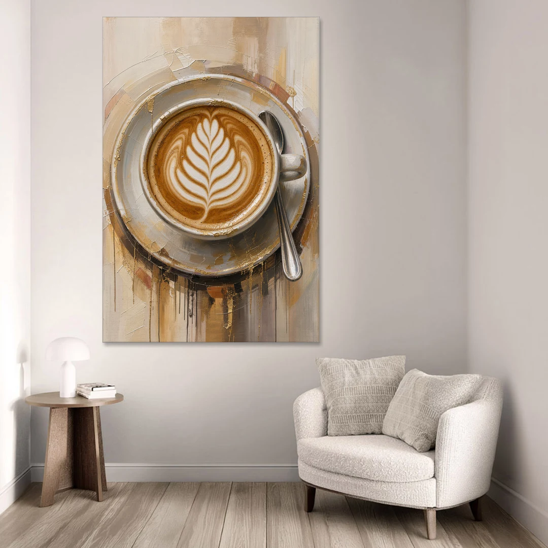 Coffee Cup Canvas Rosetta Latte in Gold - Canvas Wall Art - Sofa - 40x60