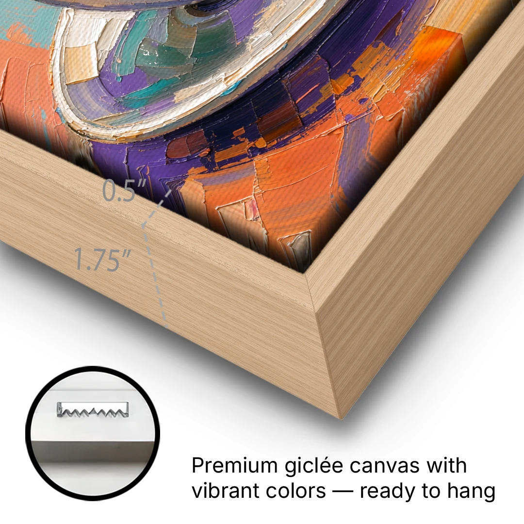 Coffee Cup Painting in Palette Knife Pastels - Oak Framed Canvas Wall Art - Gallery Wrap Corner