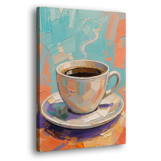 Coffee Cup Painting in Palette Knife Pastels - Canvas Wall Art - Side
