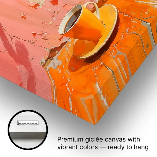 Coffee Painting with an Orange Sprig - Canvas Wall Art - Gallery Wrap Corner
