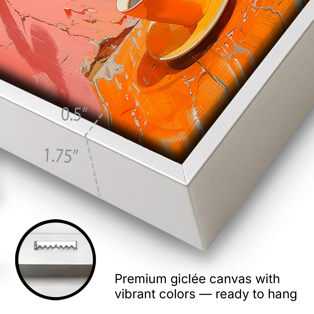 Coffee Painting with an Orange Sprig - White Framed Canvas Wall Art - Gallery Wrap Corner