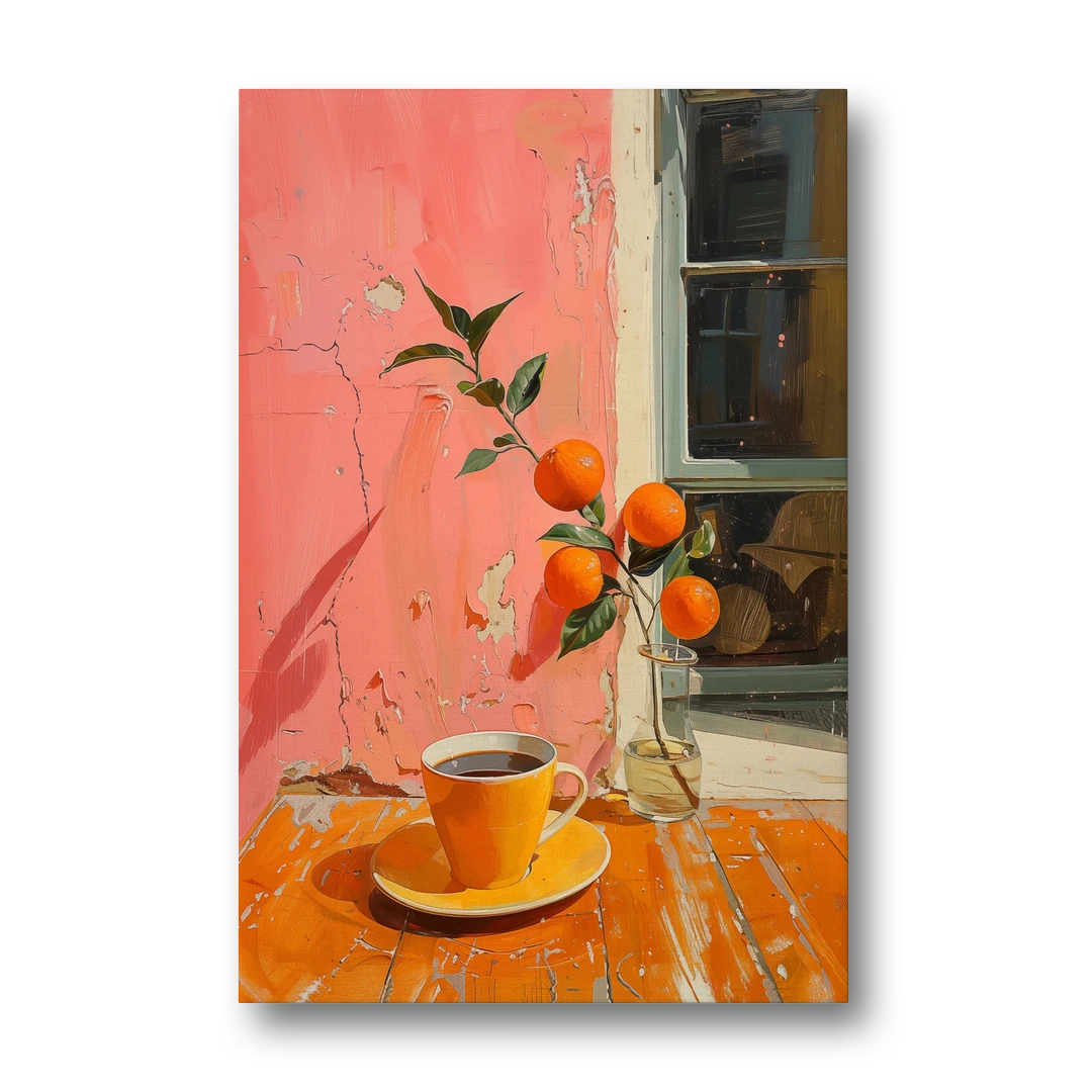 Coffee Painting with an Orange Sprig - Canvas Wall Art - Front