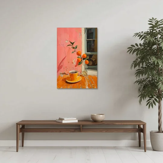 Coffee Painting with an Orange Sprig - Canvas Wall Art - Coffee Table - 24x36