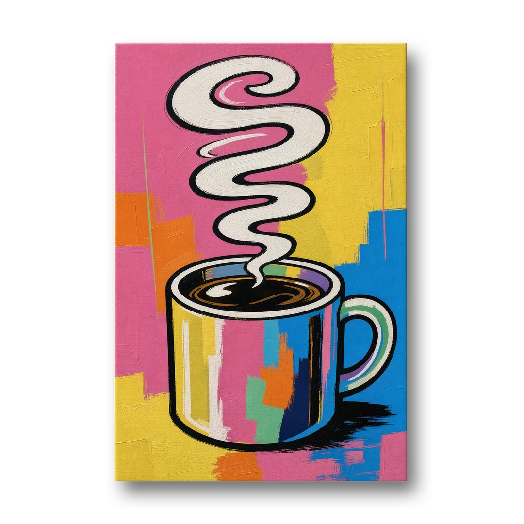 Coffee Pop Art Steaming Mug for the Kitchen - Canvas Wall Art - Front