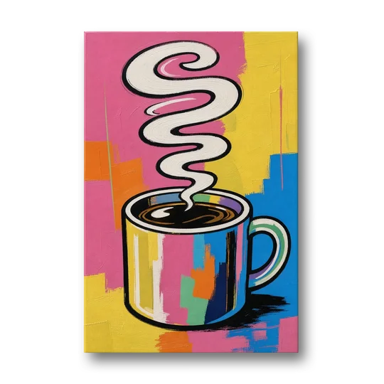 Coffee Pop Art Steaming Mug for the Kitchen - Canvas Wall Art - Front