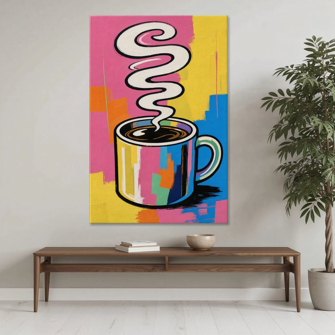 Coffee Pop Art Steaming Mug for the Kitchen - Canvas Wall Art - Coffee Table - 40x60