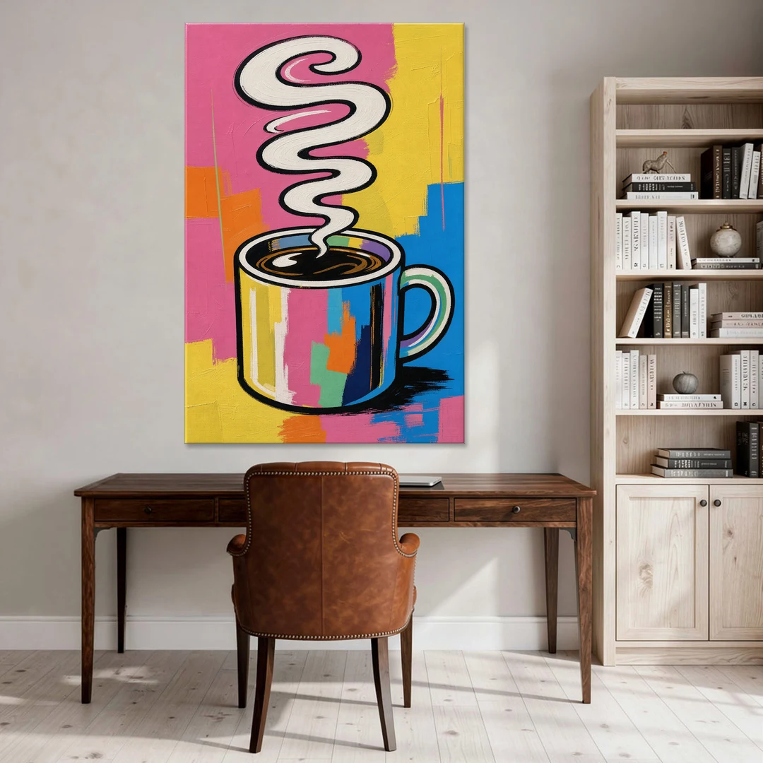 Coffee Pop Art Steaming Mug for the Kitchen - Canvas Wall Art - Office - 40x60