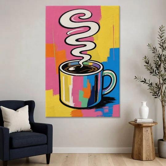 Coffee Pop Art Steaming Mug for the Kitchen - Canvas Wall Art - Sofa - 40x60