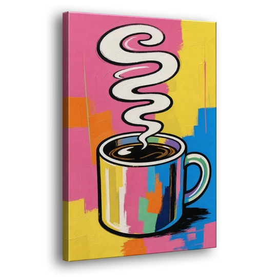 Coffee Pop Art Steaming Mug for the Kitchen - Canvas Wall Art - Side