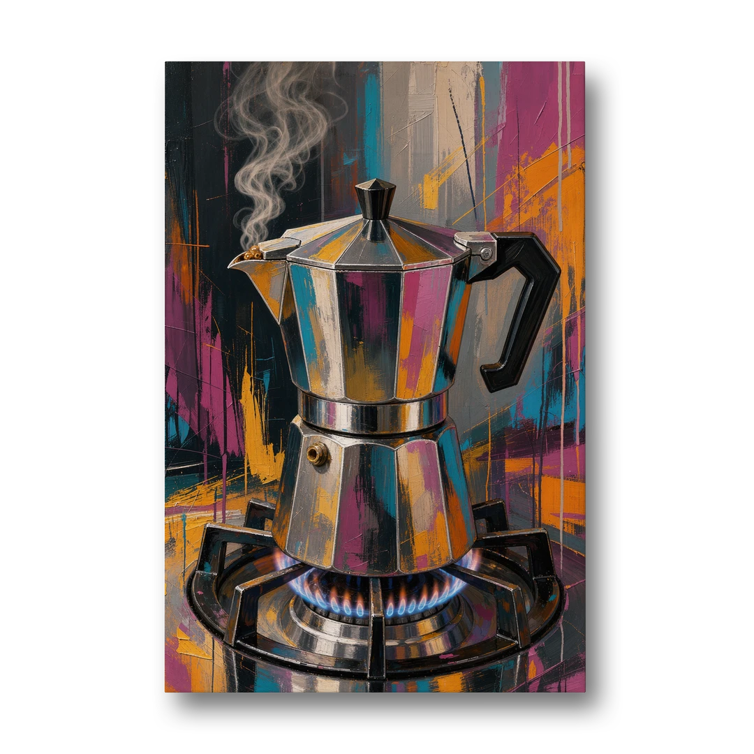 Coffee Pot Painting on the Blue Flame - Canvas Wall Art - Front