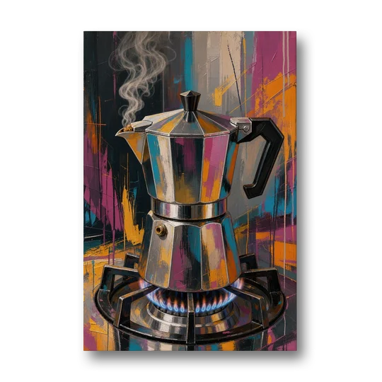 Coffee Pot Painting on the Blue Flame - Canvas Wall Art - Front