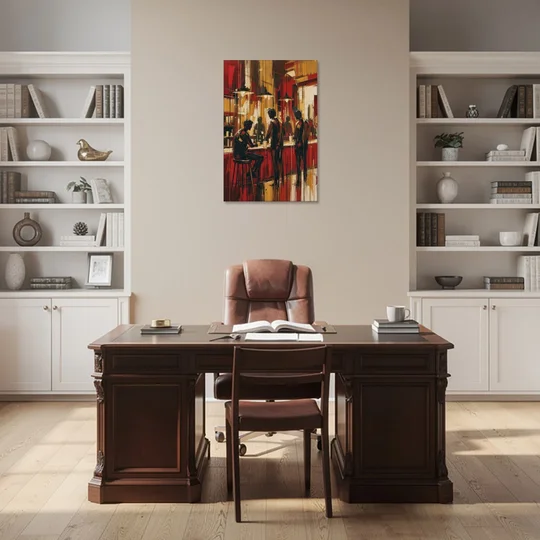 Coffee Shop Decor with Figures at the Counter - Canvas Wall Art - Office - 24x36