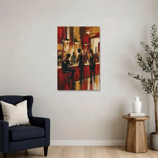 Coffee Shop Decor with Figures at the Counter - Canvas Wall Art - Sofa - 24x36