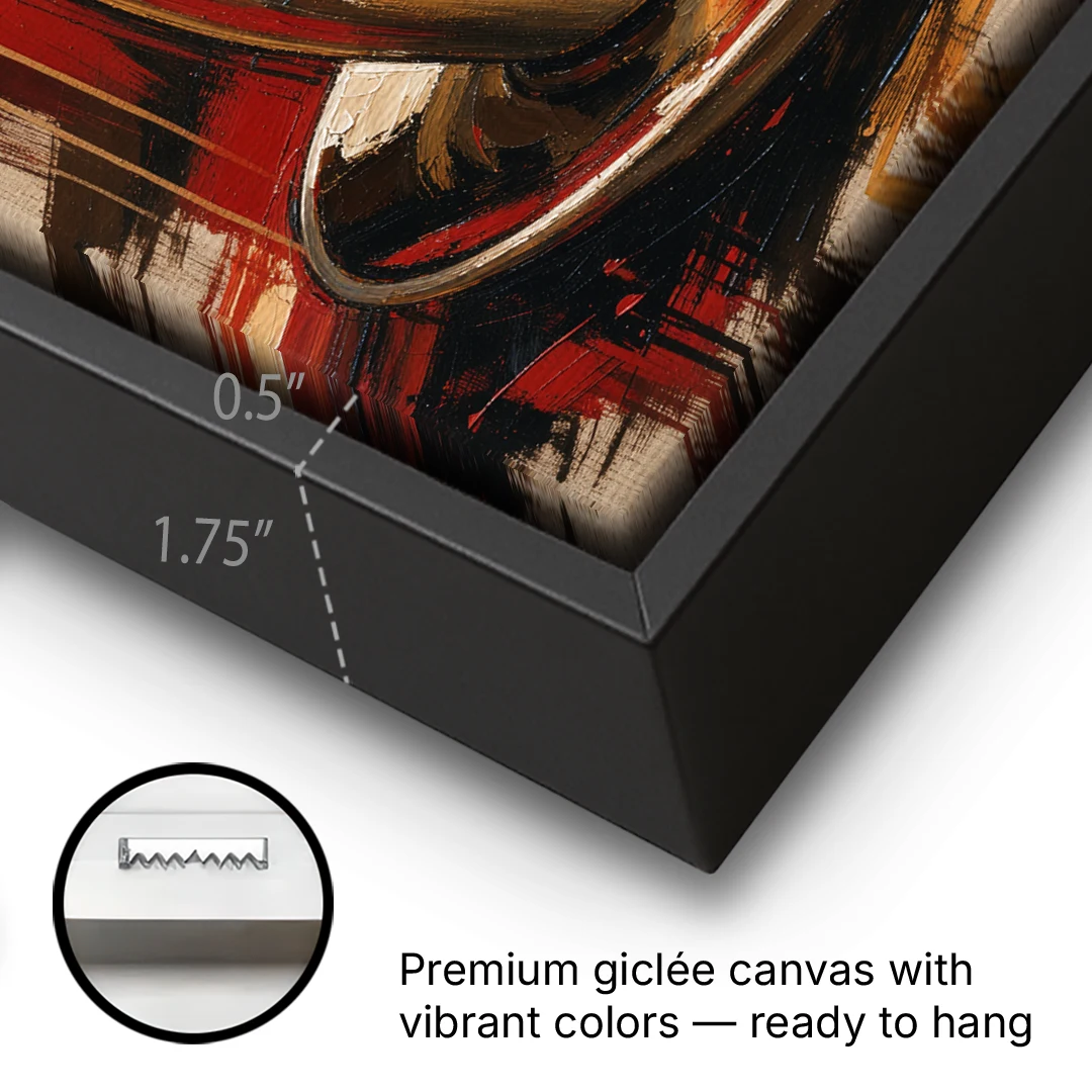 Coffee Station Decor with a Crimson Cappuccino - Black Framed Canvas Wall Art - Gallery Wrap Corner