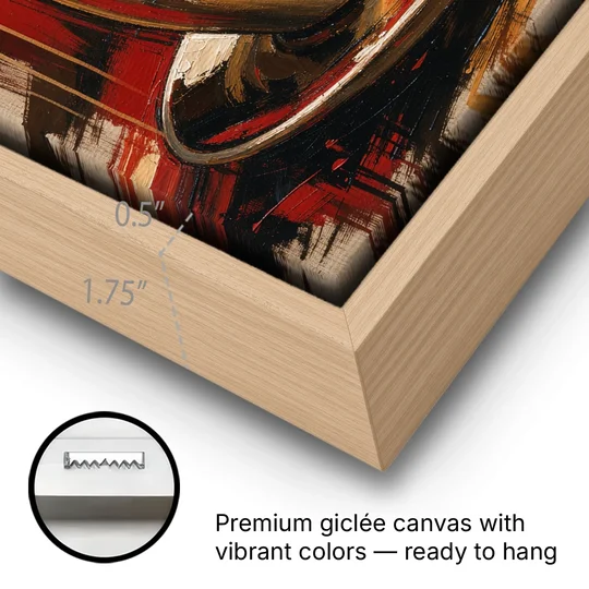 Coffee Station Decor with a Crimson Cappuccino - Oak Framed Canvas Wall Art - Gallery Wrap Corner