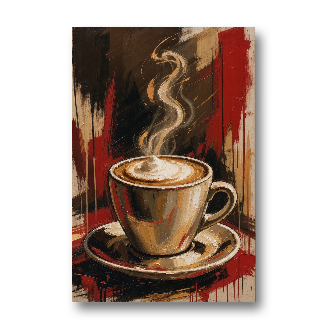 Coffee Station Decor with a Crimson Cappuccino - Canvas Wall Art - Front