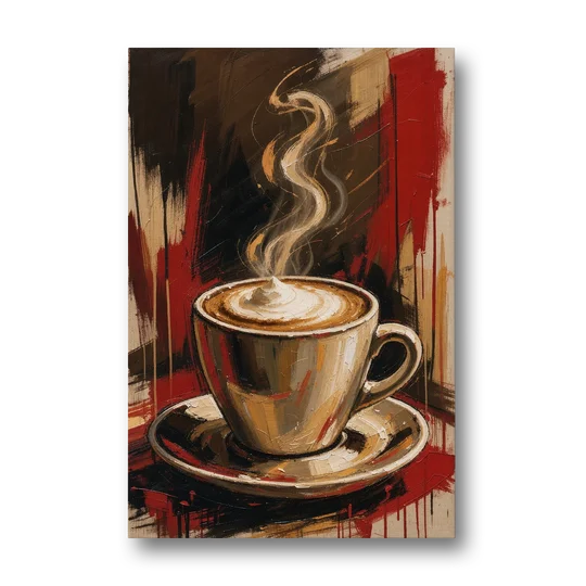 Coffee Station Decor with a Crimson Cappuccino - Canvas Wall Art - Front