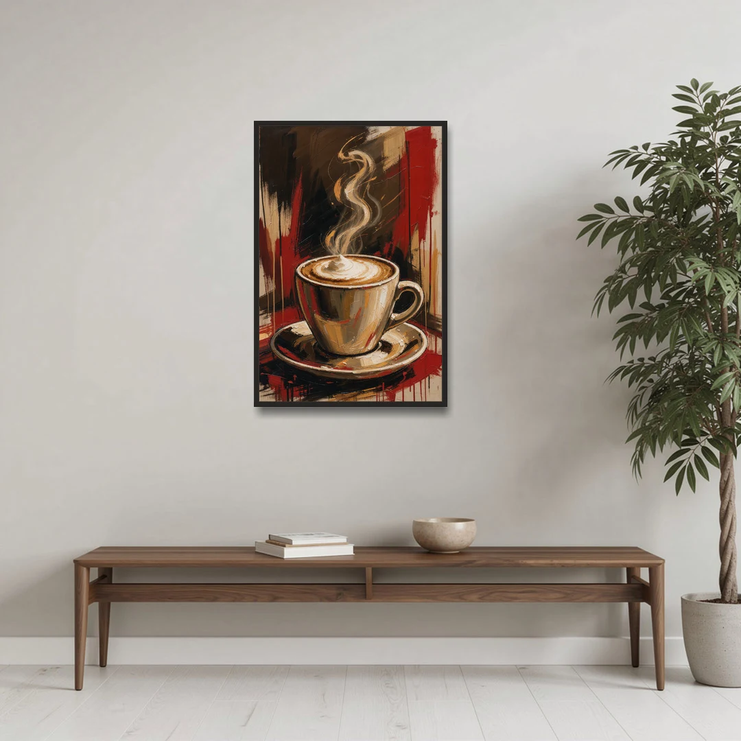 Coffee Station Decor with a Crimson Cappuccino - Black Framed Canvas Wall Art - Coffee Table - 24x36