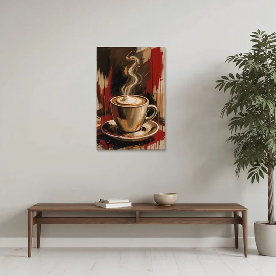 Coffee Station Decor with a Crimson Cappuccino - Canvas Wall Art - Coffee Table - 24x36