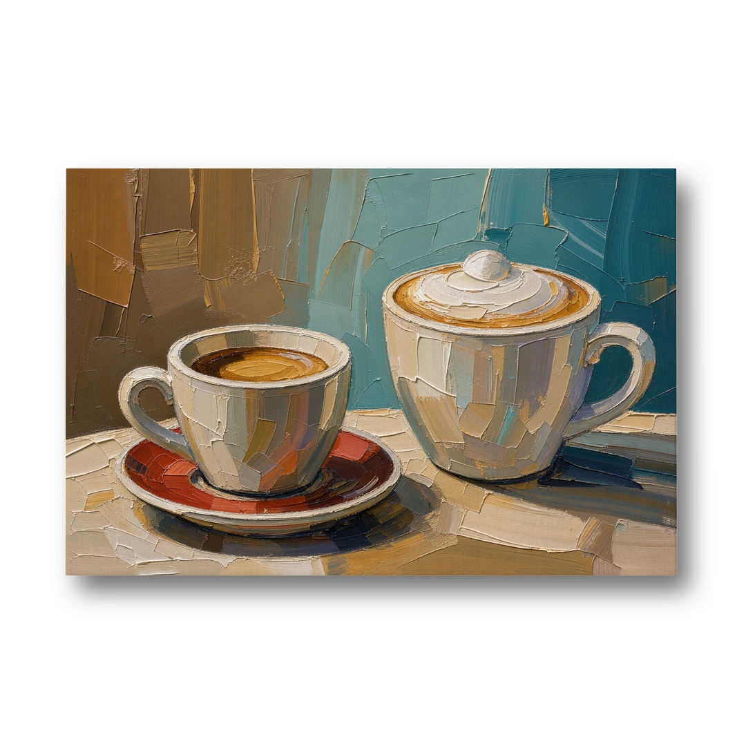 Coffee Still Life Painting Espresso and Cappuccino Duo - Canvas Wall Art - Front