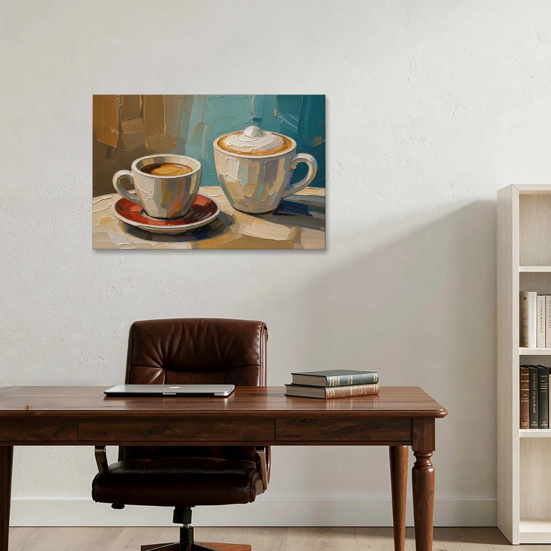 Coffee Still Life Painting Espresso and Cappuccino Duo - Canvas Wall Art - Office - 36x24