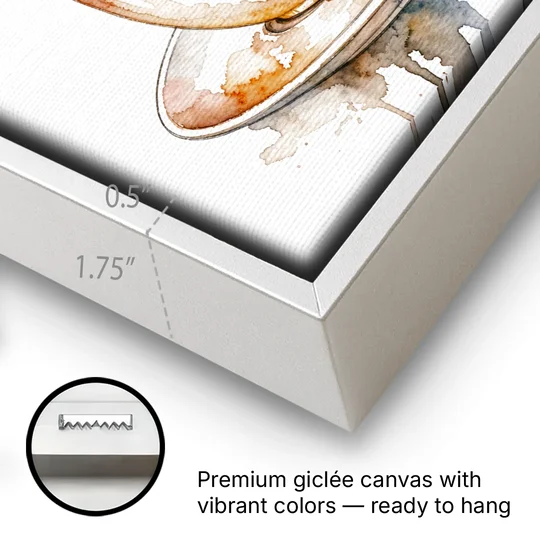 Coffee Watercolor Painting With Rising Steam - White Framed Canvas Wall Art - Gallery Wrap Corner
