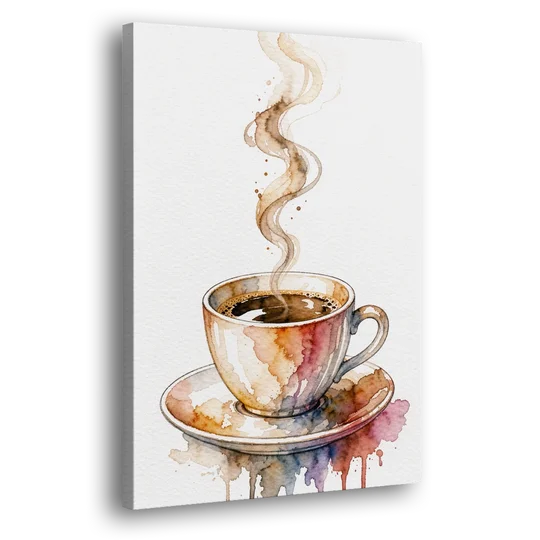 Coffee Watercolor Painting With Rising Steam - Canvas Wall Art - Side