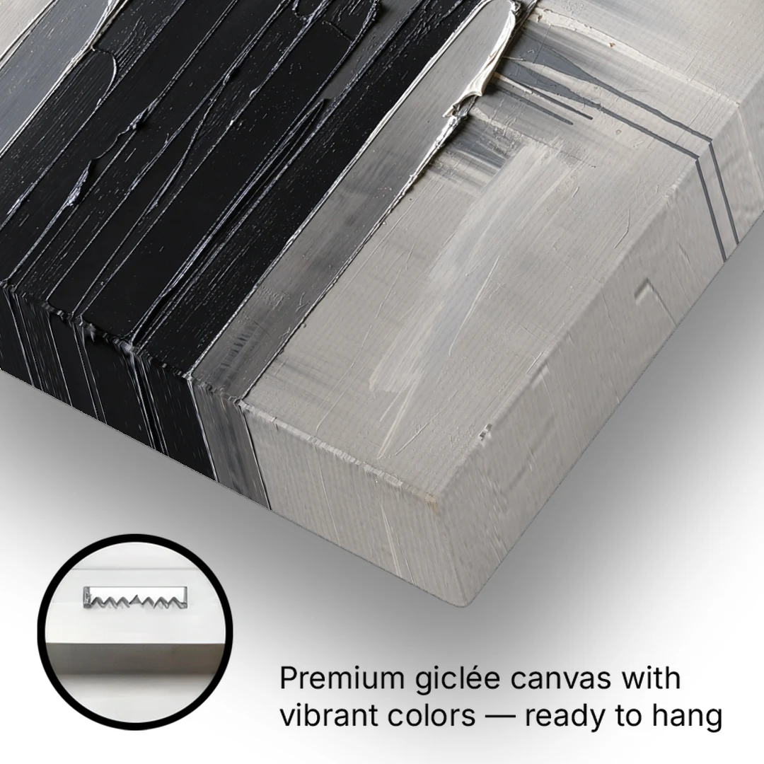 Contemporary Black and White Colliding Impasto Slabs - Canvas Wall Art - Gallery Wrap Corner