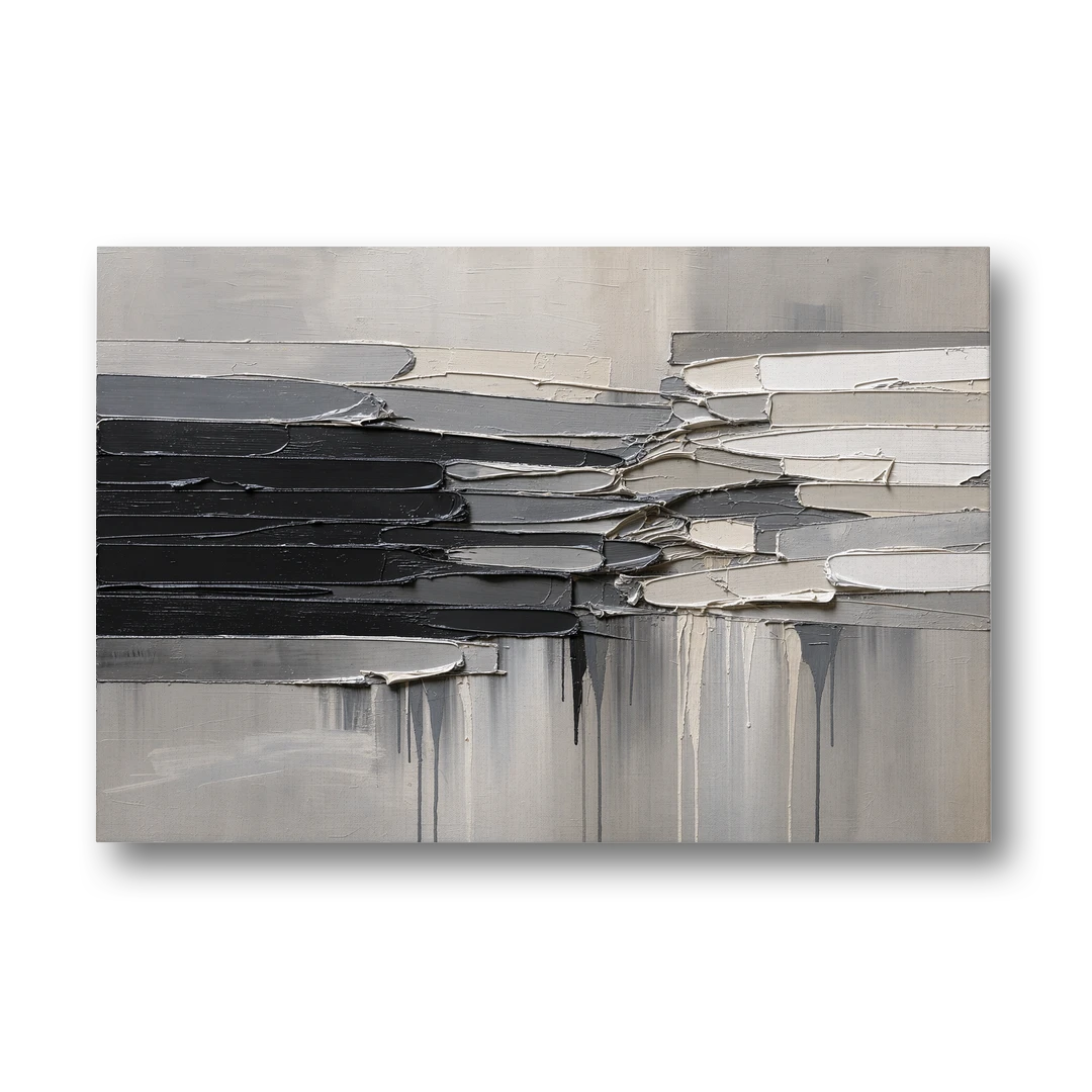 Contemporary Black and White Colliding Impasto Slabs - Canvas Wall Art - Front
