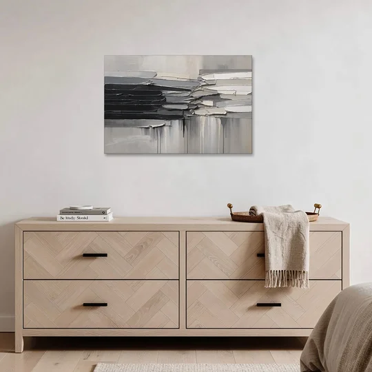 Contemporary Black and White Colliding Impasto Slabs - Canvas Wall Art - Coffee Table - 36x24