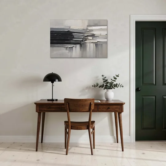 Contemporary Black and White Colliding Impasto Slabs - Canvas Wall Art - Office - 36x24