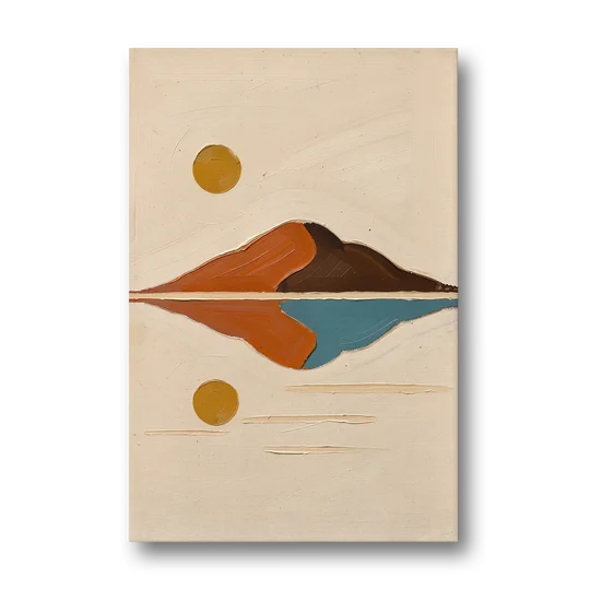 Color Block Painting of a Mirrored Terracotta Mountain - Canvas Wall Art - Front