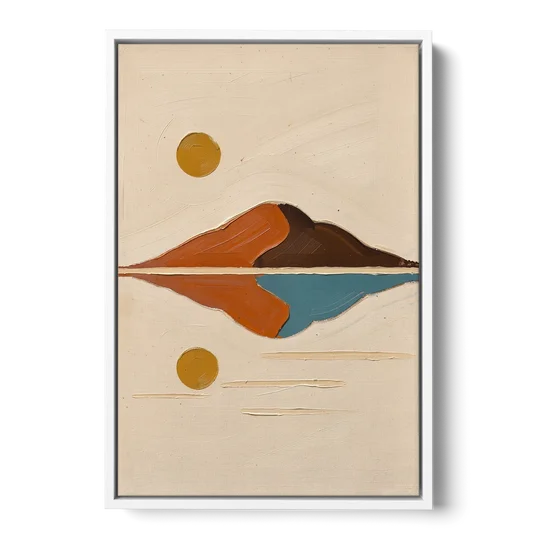 Color Block Painting of a Mirrored Terracotta Mountain - White Framed Canvas Wall Art - Front