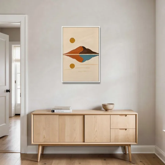 Color Block Painting of a Mirrored Terracotta Mountain - White Framed Canvas Wall Art - Coffee Table - 24x36