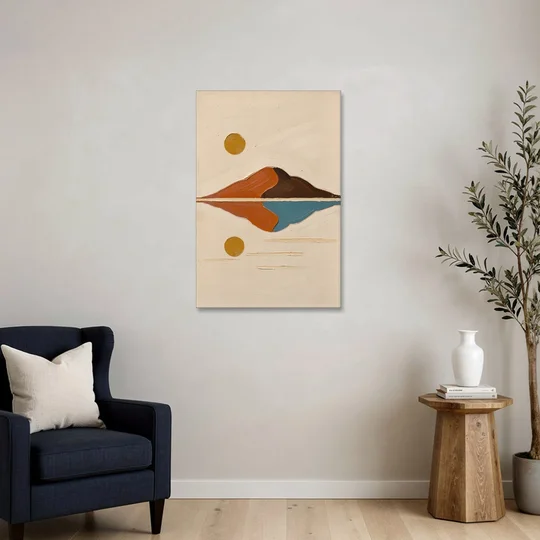 Color Block Painting of a Mirrored Terracotta Mountain - Canvas Wall Art - Sofa - 24x36