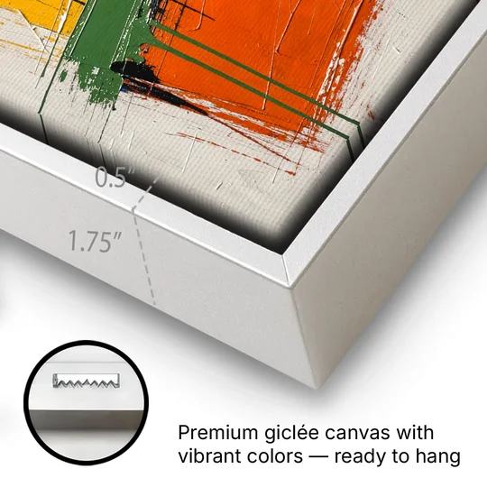 Color Block Turf Green Slash with Black Drips - White Framed Canvas Wall Art - Gallery Wrap Corner